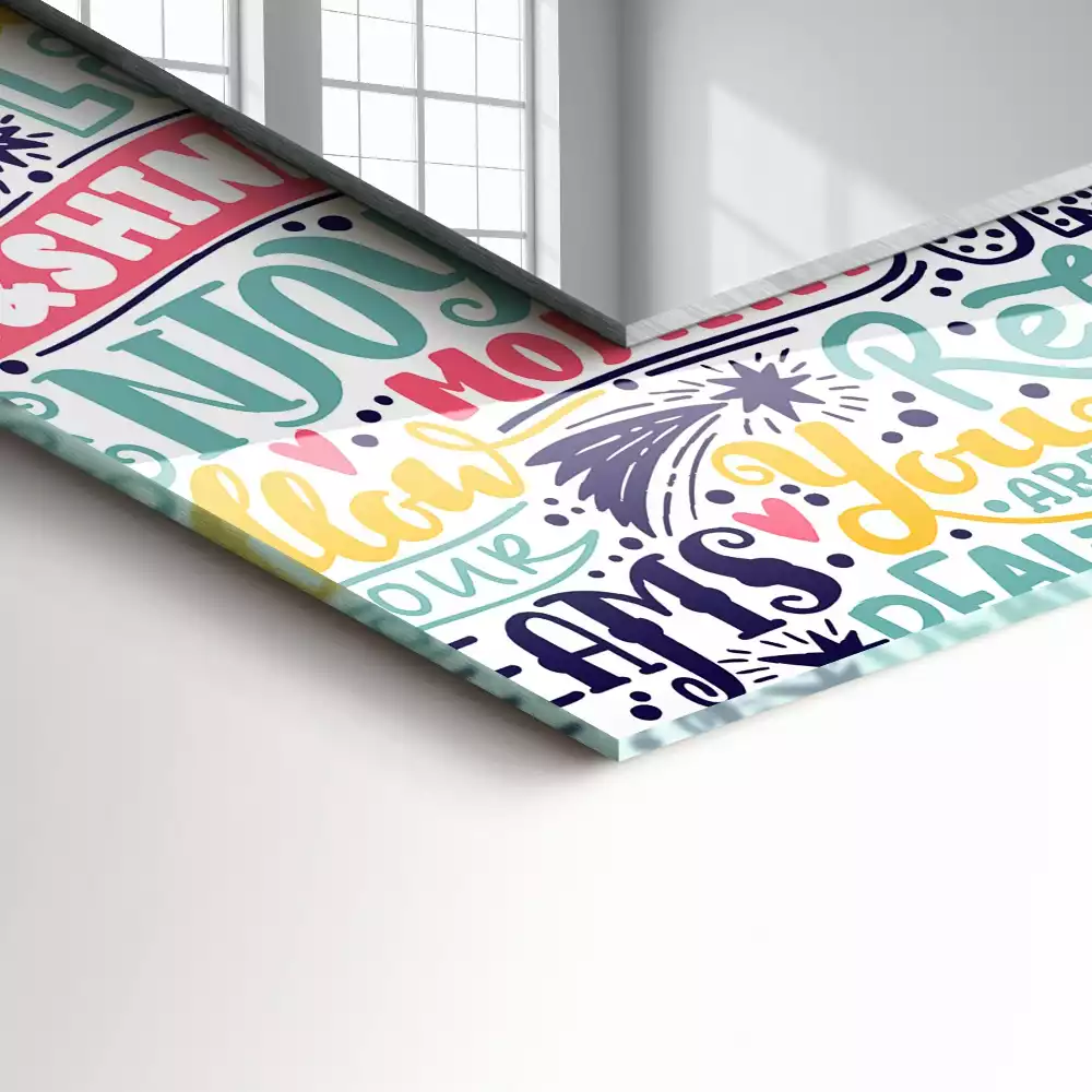 Miroir avec imprimé décoratif rectangulaire Inscriptions motivation colorées