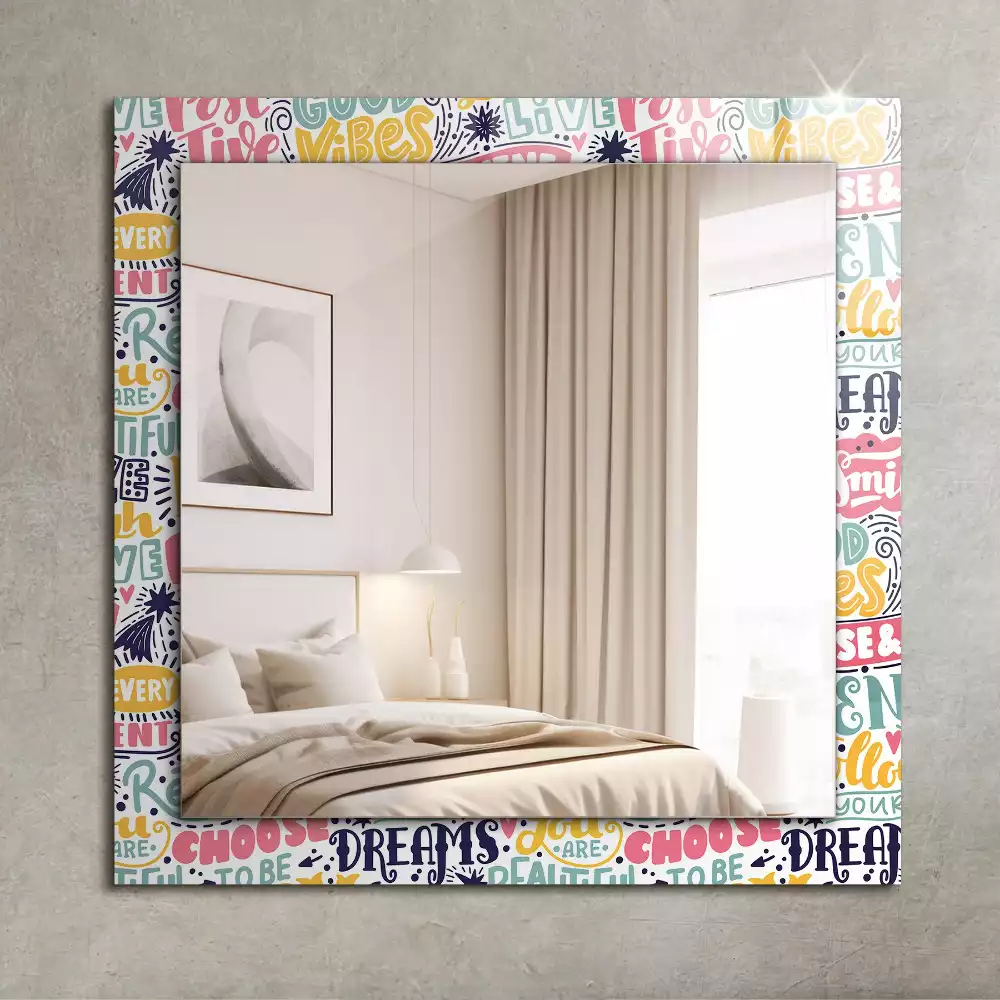 Miroir avec imprimé décoratif rectangulaire Inscriptions motivation colorées