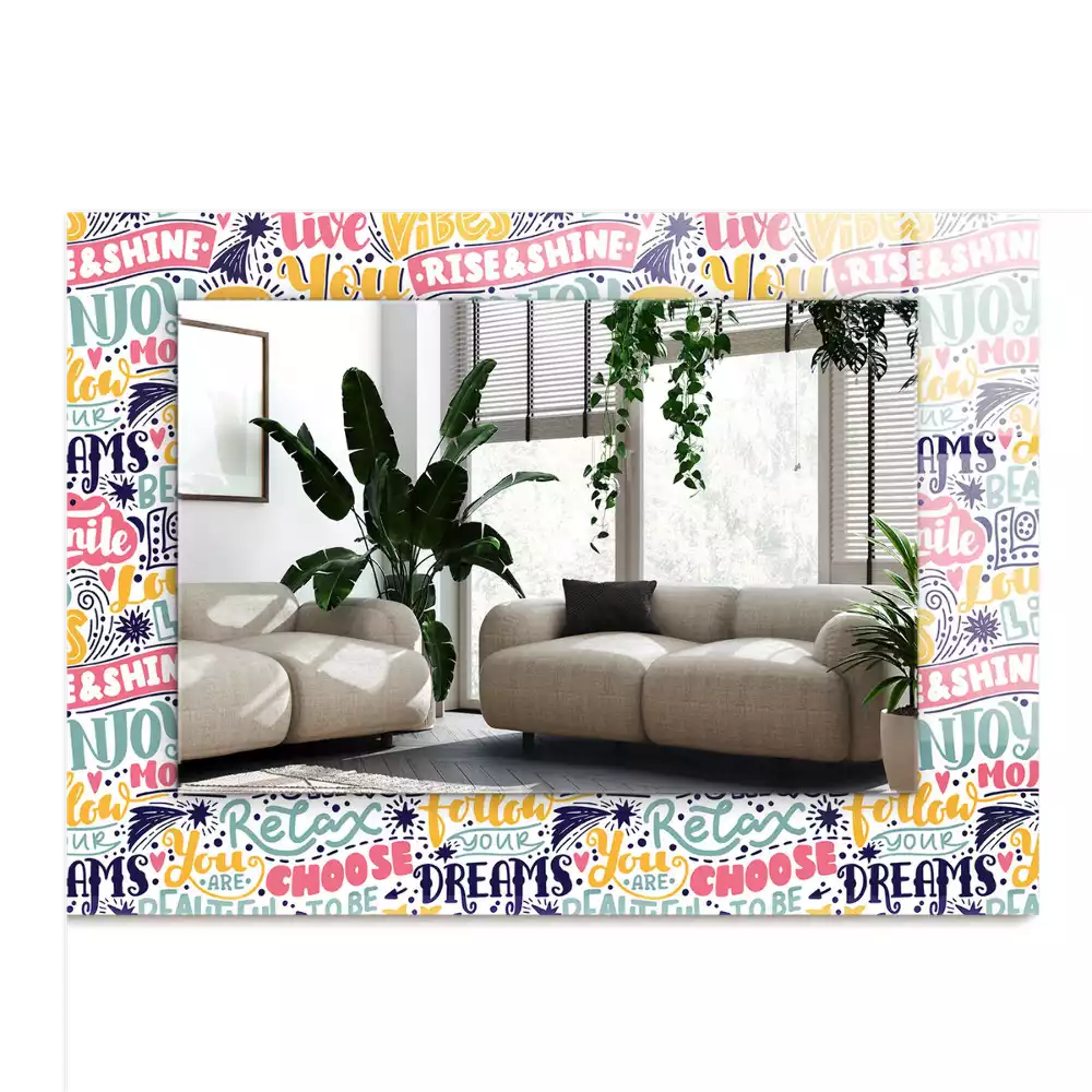 Miroir avec imprimé décoratif rectangulaire Inscriptions motivation colorées