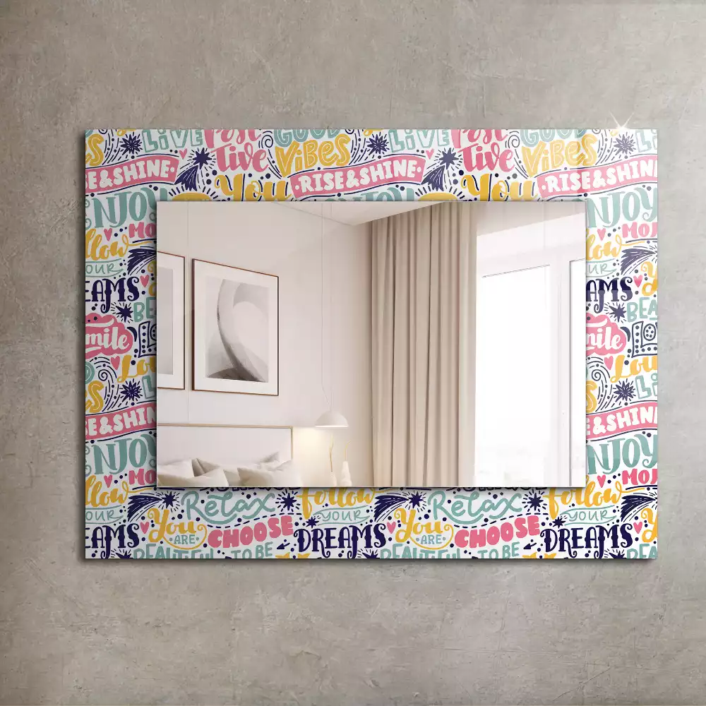 Miroir avec imprimé décoratif rectangulaire Inscriptions motivation colorées