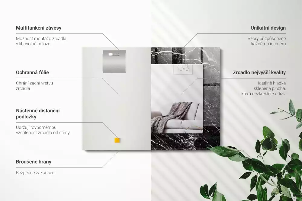 Miroir décoratif rectangulaire Marbre noir