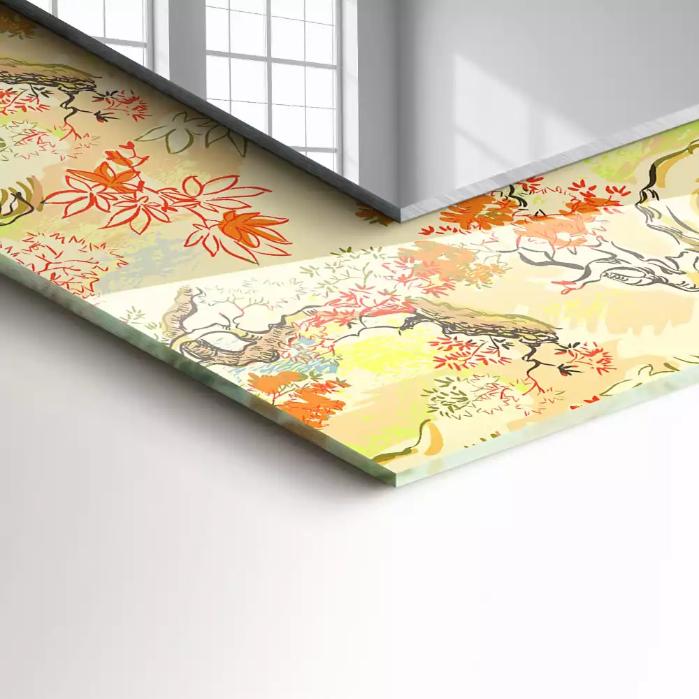 Miroir avec imprimé décoratif rectangulaire Jardin japonais