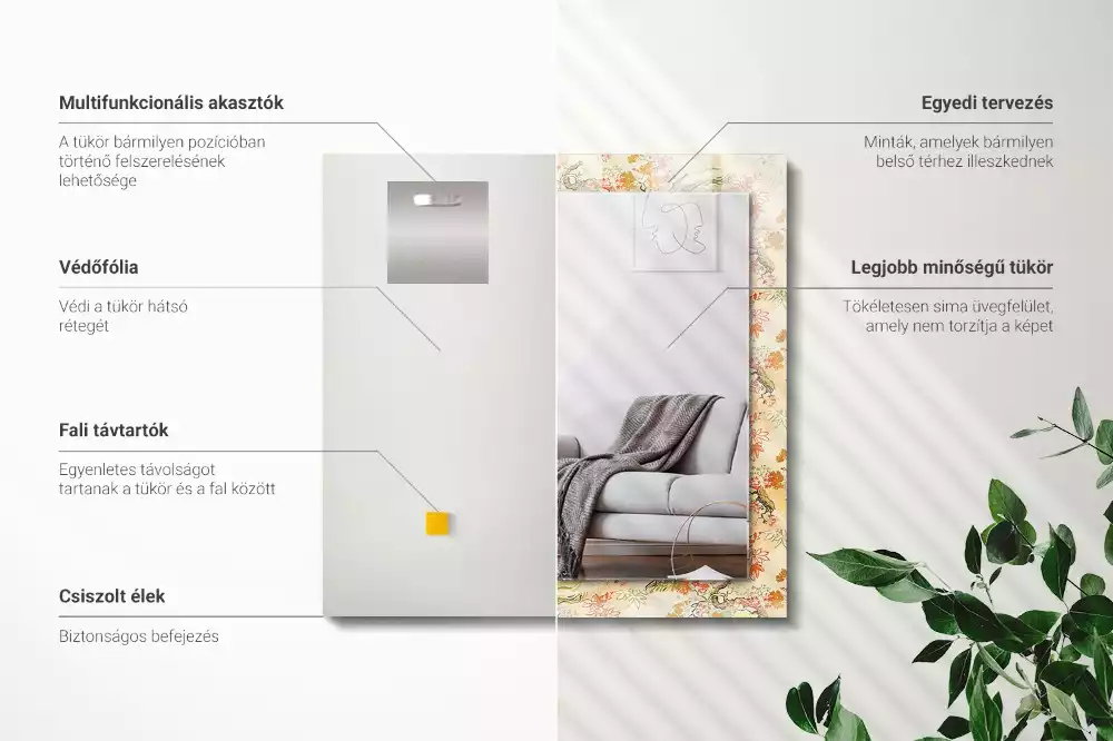 Miroir avec imprimé décoratif rectangulaire Jardin japonais