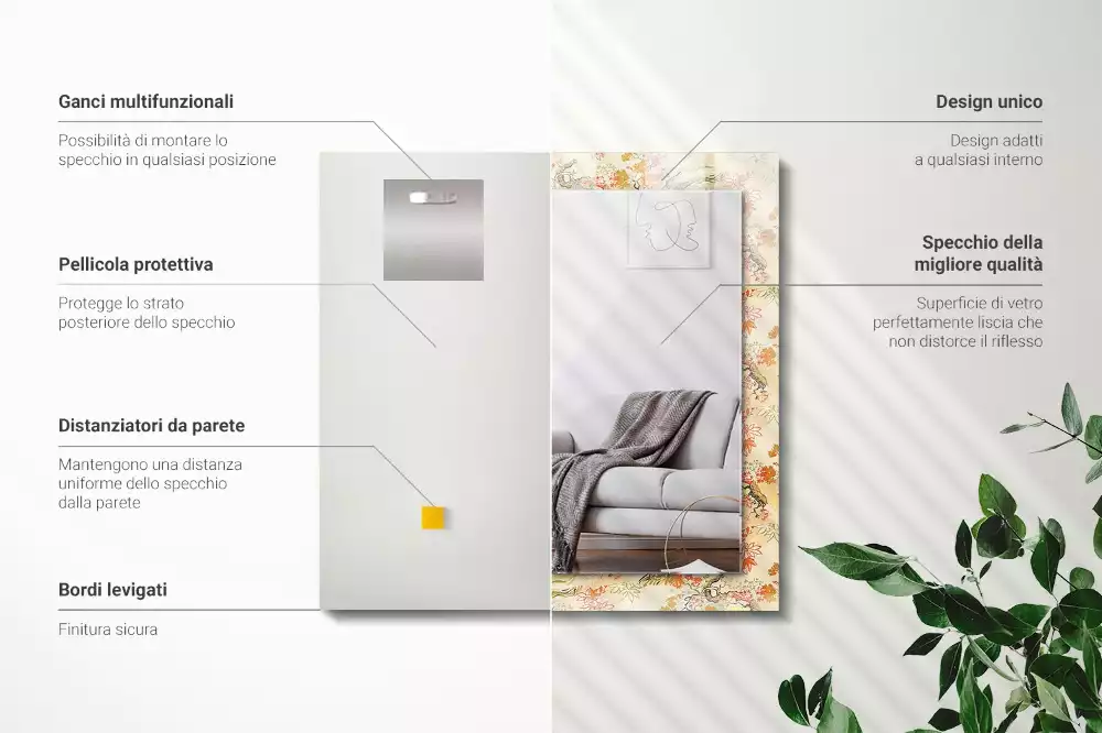 Miroir avec imprimé décoratif rectangulaire Jardin japonais