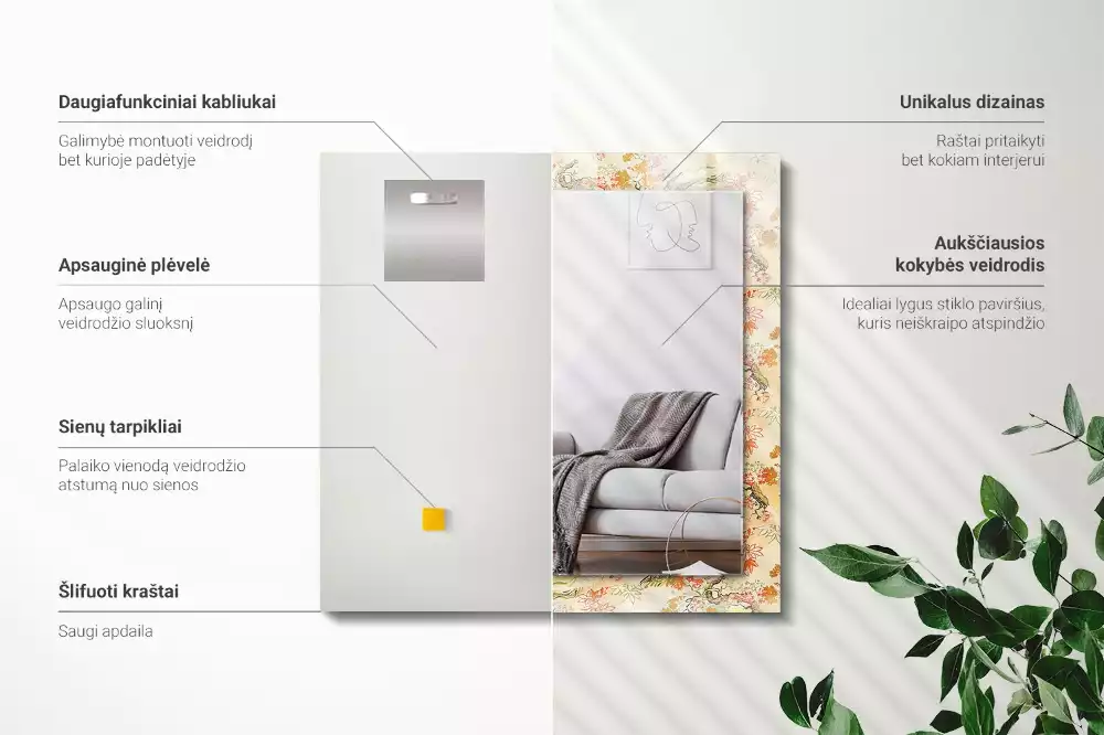 Miroir avec imprimé décoratif rectangulaire Jardin japonais