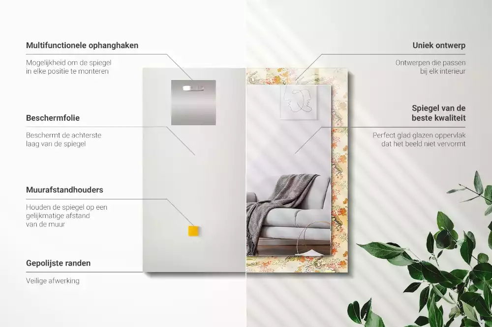 Miroir avec imprimé décoratif rectangulaire Jardin japonais