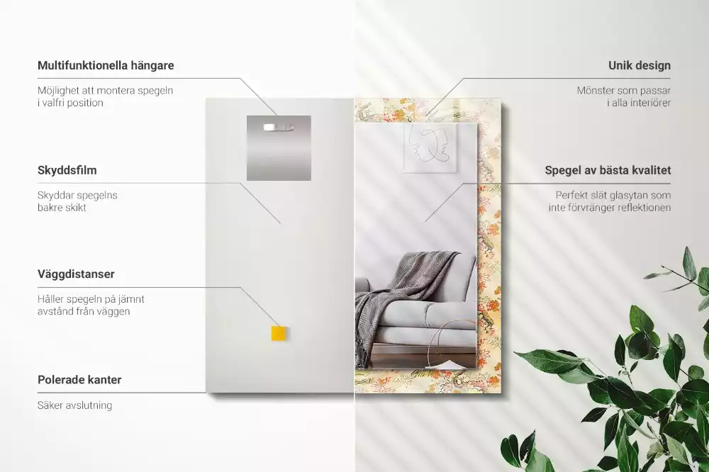 Miroir avec imprimé décoratif rectangulaire Jardin japonais