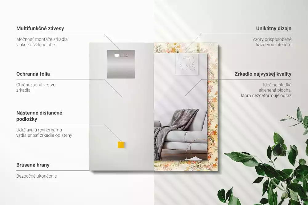 Miroir avec imprimé décoratif rectangulaire Jardin japonais