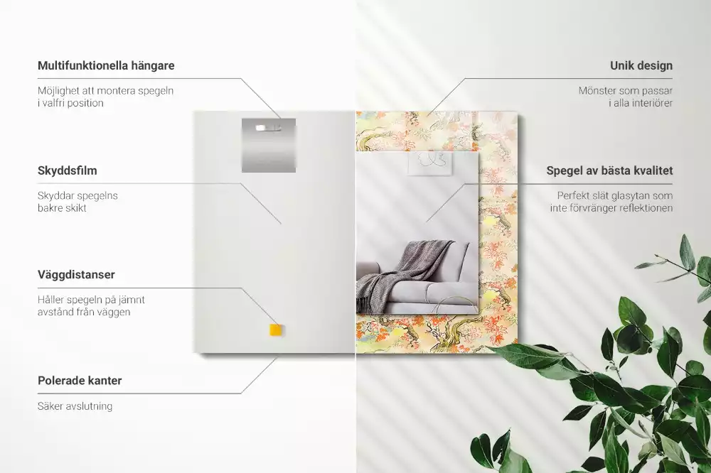 Miroir avec imprimé décoratif rectangulaire Jardin japonais