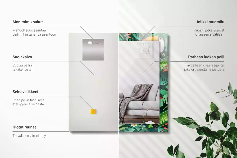 Miroir décoratif rectangulaire Toucans feuilles jungle