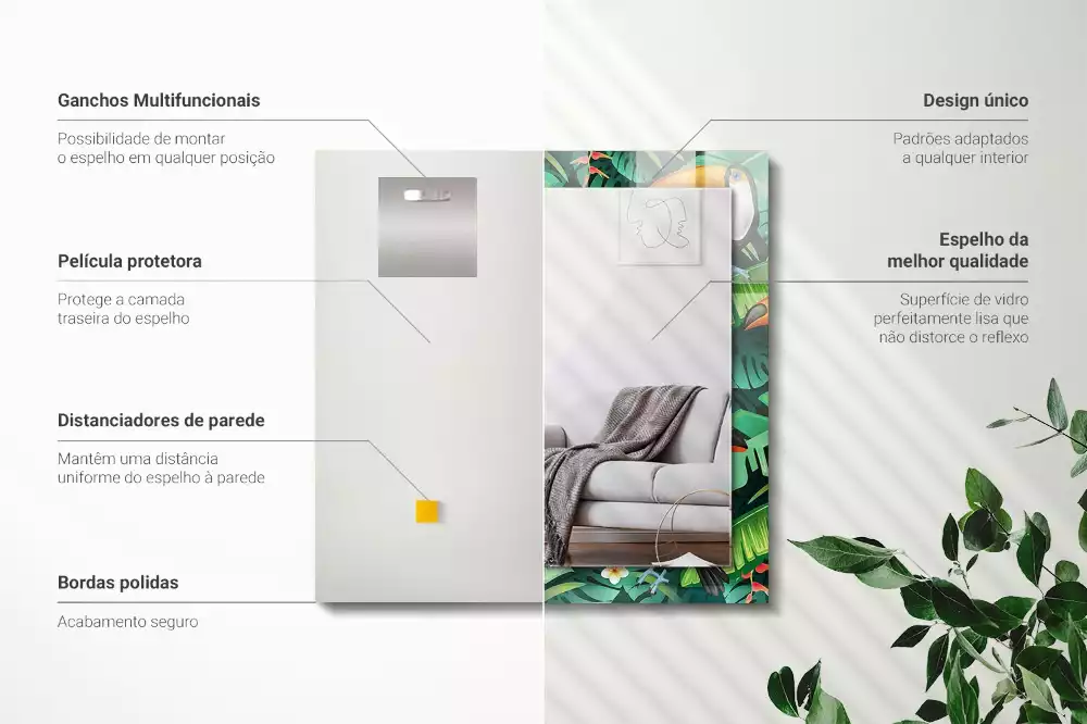 Miroir décoratif rectangulaire Toucans feuilles jungle