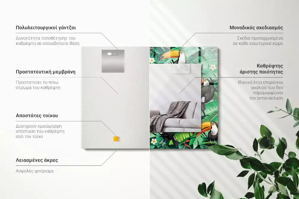 Miroir décoratif rectangulaire Toucans feuilles jungle