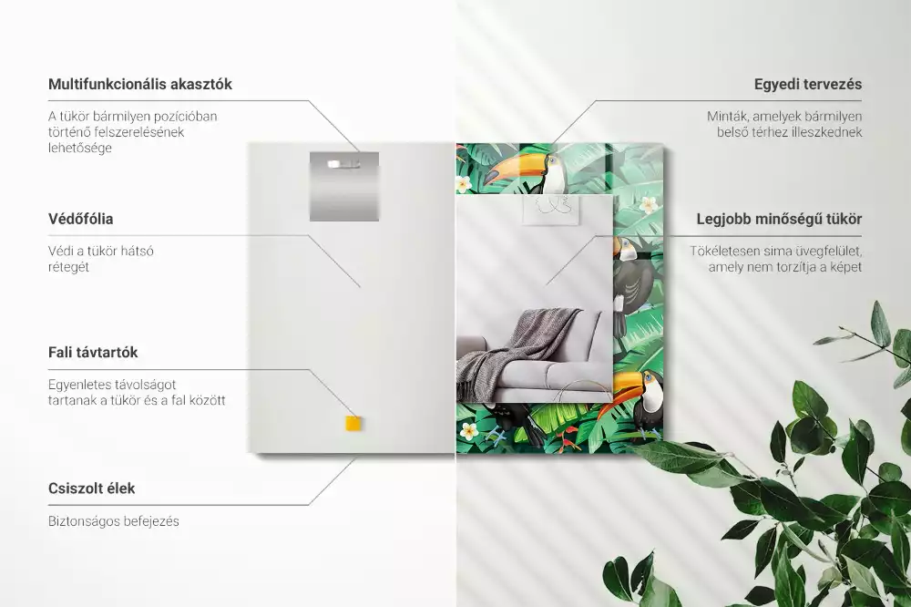 Miroir décoratif rectangulaire Toucans feuilles jungle