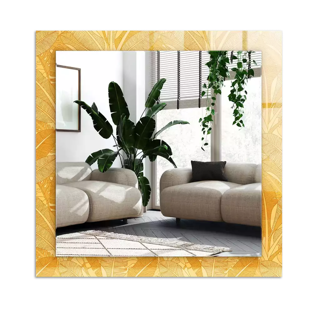 Miroir avec imprimé rectangulaire Motif feuilles orange