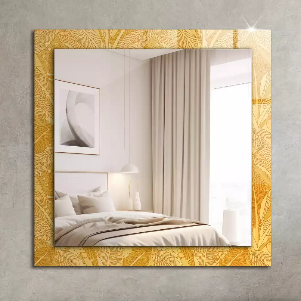 Miroir avec imprimé rectangulaire Motif feuilles orange