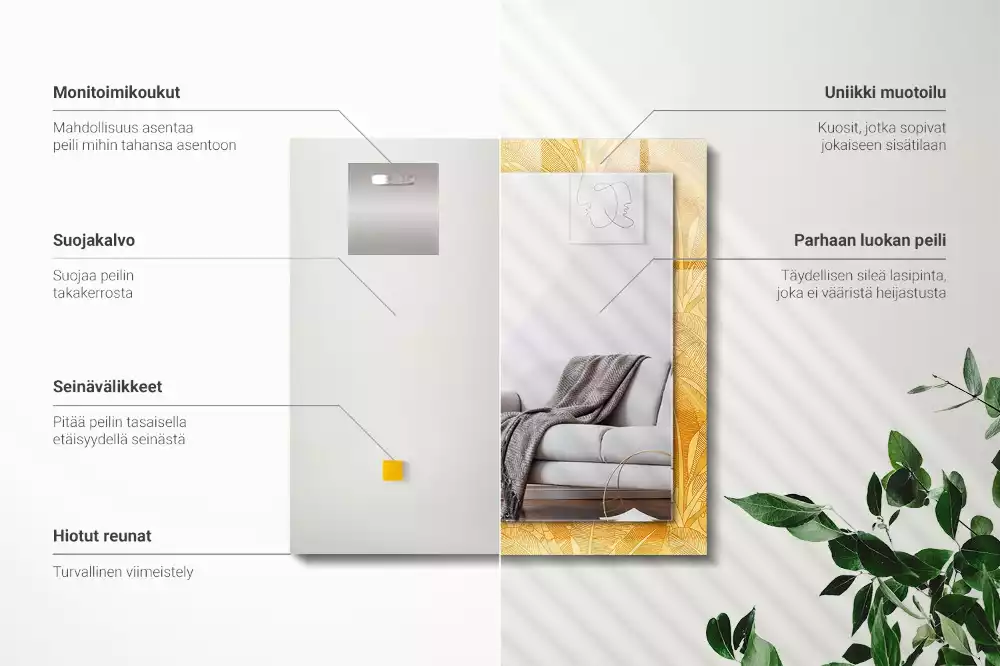 Miroir avec imprimé rectangulaire Motif feuilles orange