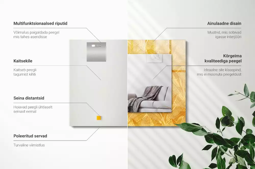 Miroir avec imprimé rectangulaire Motif feuilles orange