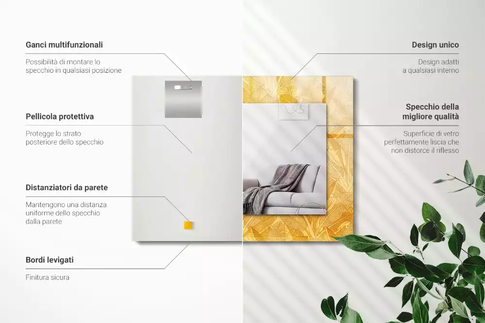 Miroir avec imprimé rectangulaire Motif feuilles orange