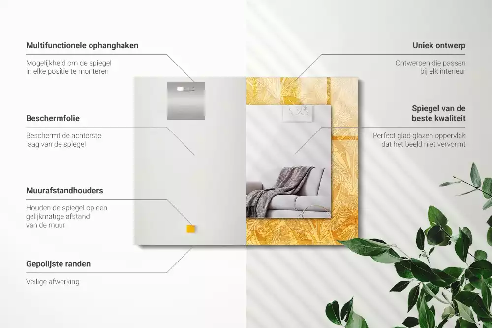 Miroir avec imprimé rectangulaire Motif feuilles orange