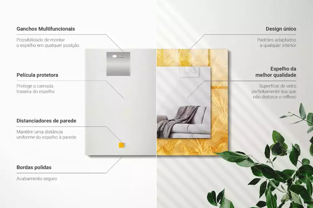 Miroir avec imprimé rectangulaire Motif feuilles orange