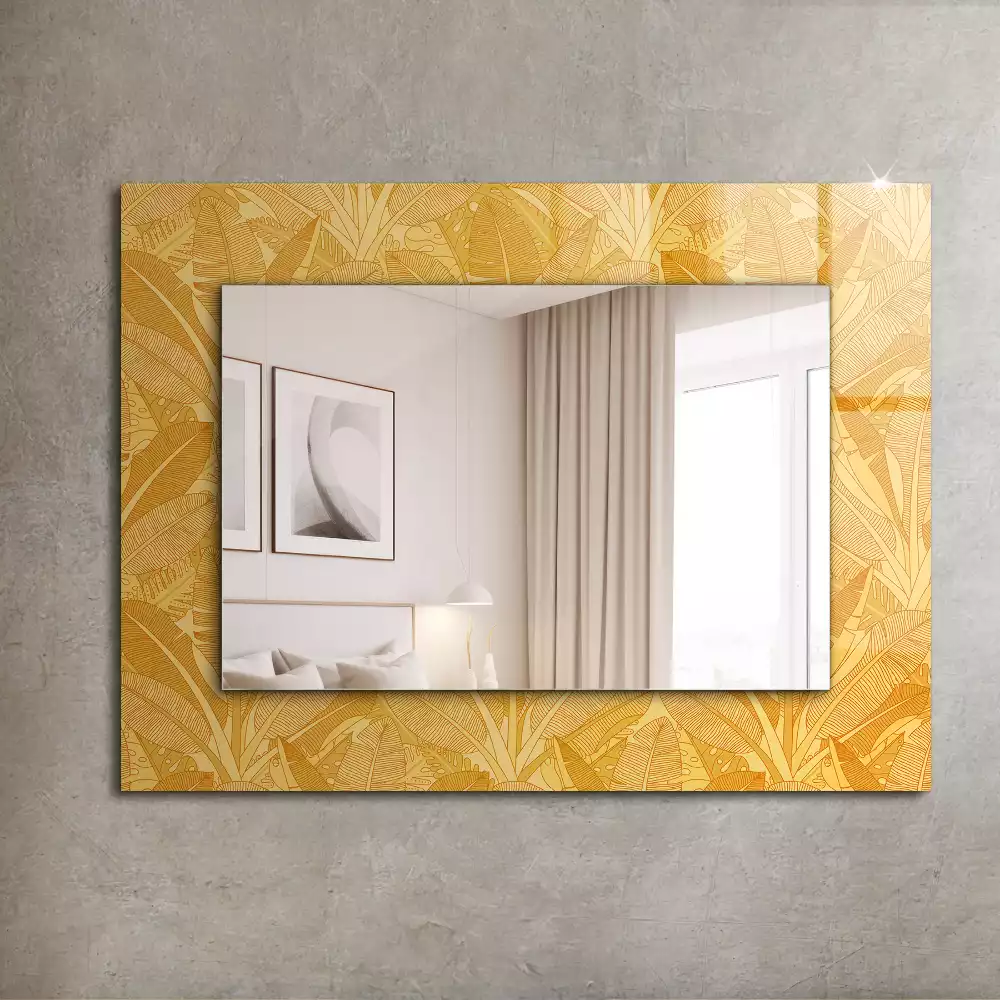 Miroir avec imprimé rectangulaire Motif feuilles orange