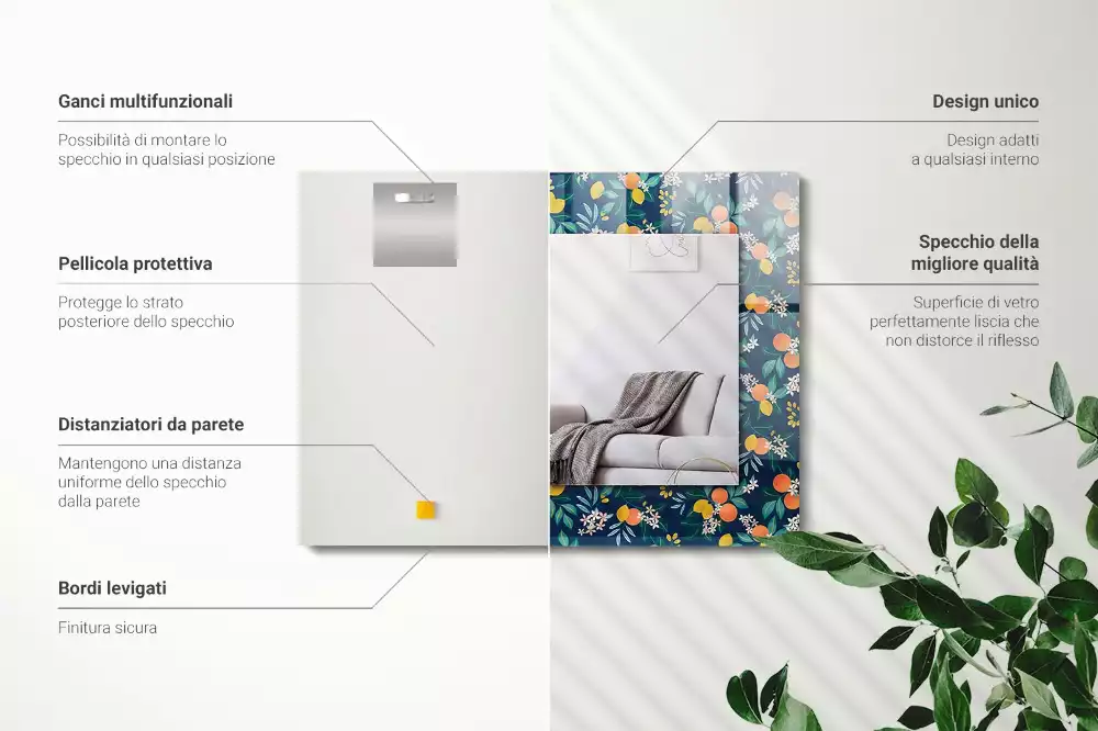 Miroir décoratif rectangulaire Fleurs et fruits