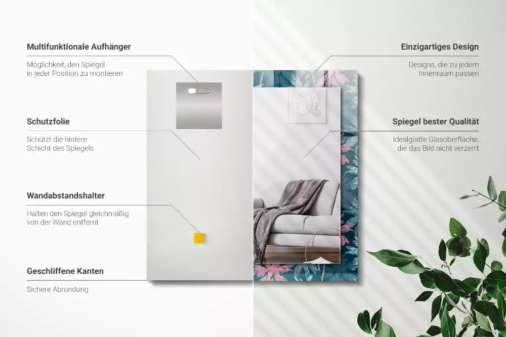 Miroir avec imprimé rectangulaire Palmiers motif coloré