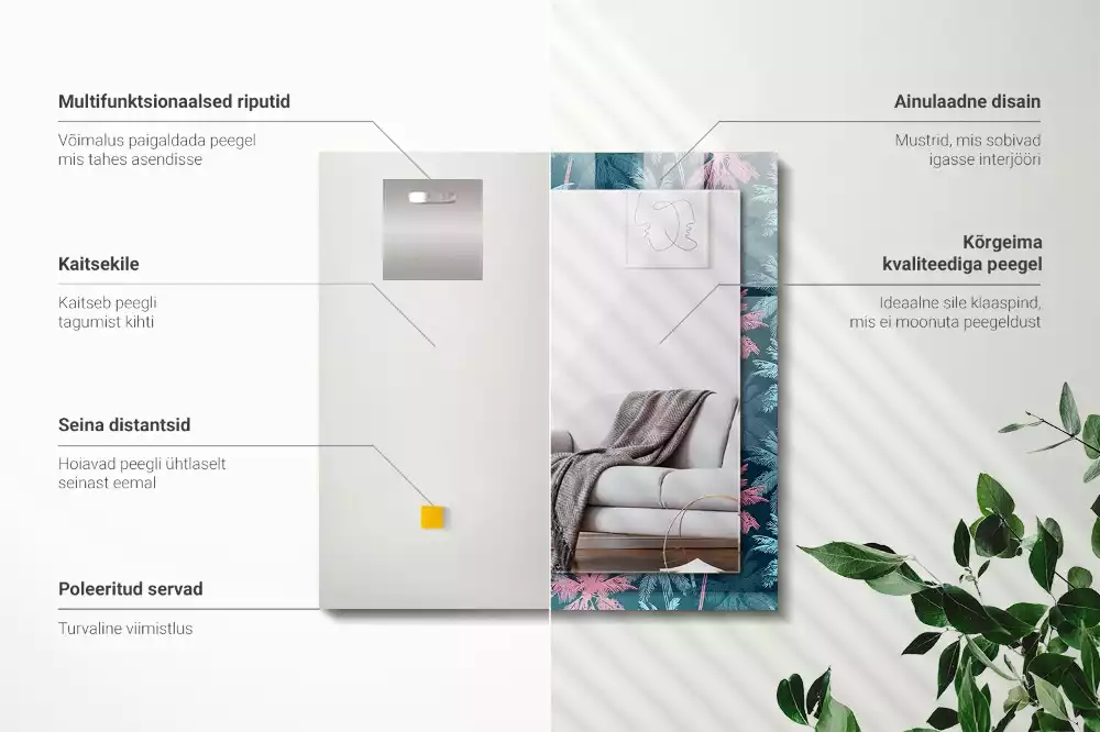 Miroir avec imprimé rectangulaire Palmiers motif coloré