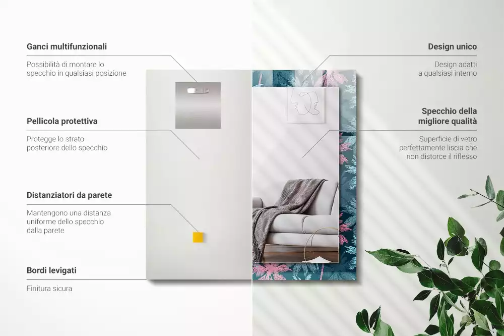 Miroir avec imprimé rectangulaire Palmiers motif coloré