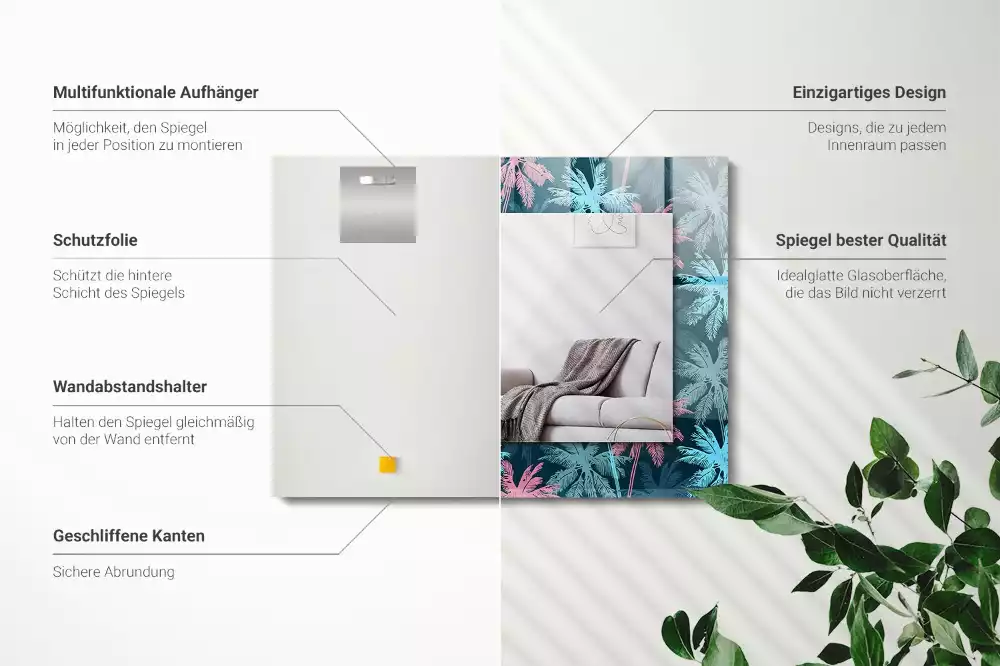 Miroir avec imprimé rectangulaire Palmiers motif coloré