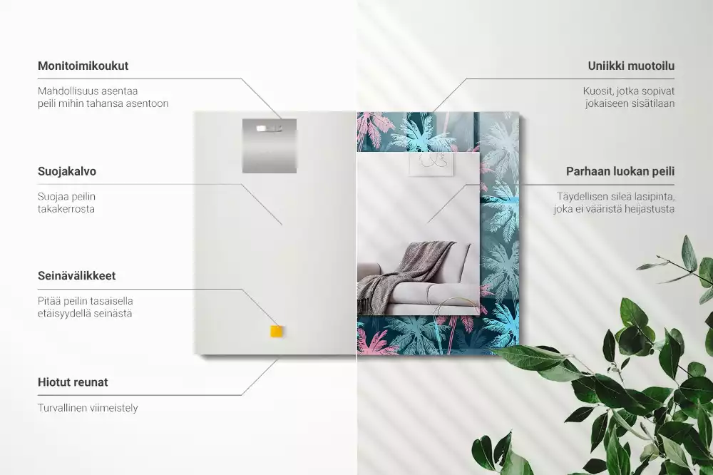 Miroir avec imprimé rectangulaire Palmiers motif coloré