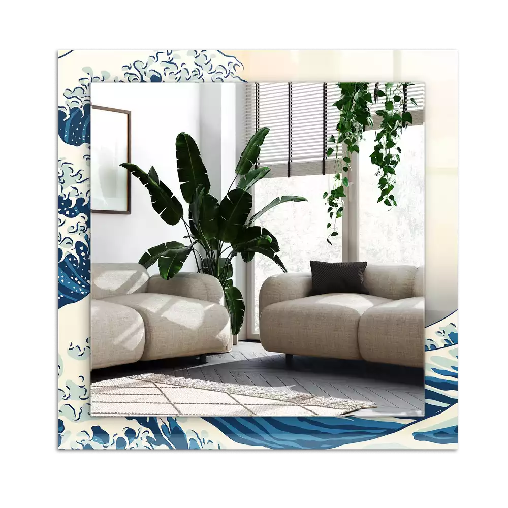 Miroir avec imprimé décoratif rectangulaire La Grande Vague de Kanagawa