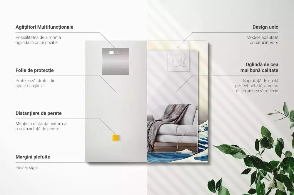 Miroir avec imprimé décoratif rectangulaire La Grande Vague de Kanagawa