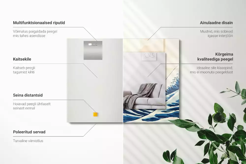 Miroir avec imprimé décoratif rectangulaire La Grande Vague de Kanagawa