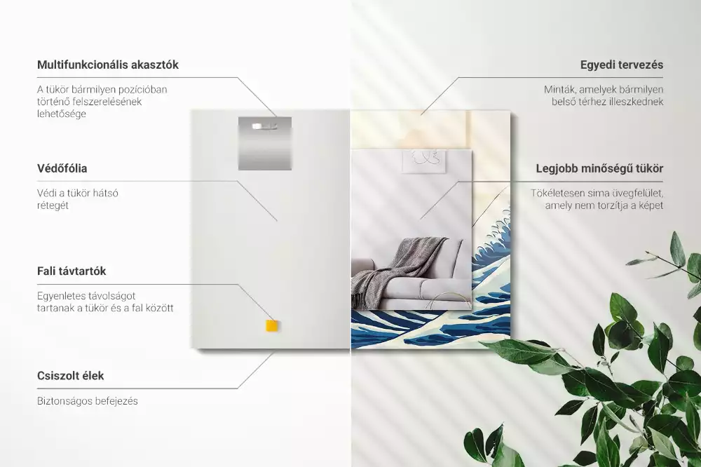 Miroir avec imprimé décoratif rectangulaire La Grande Vague de Kanagawa