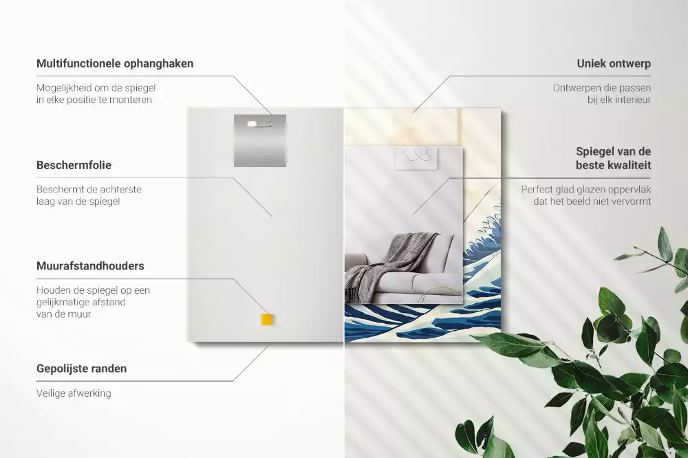 Miroir avec imprimé décoratif rectangulaire La Grande Vague de Kanagawa