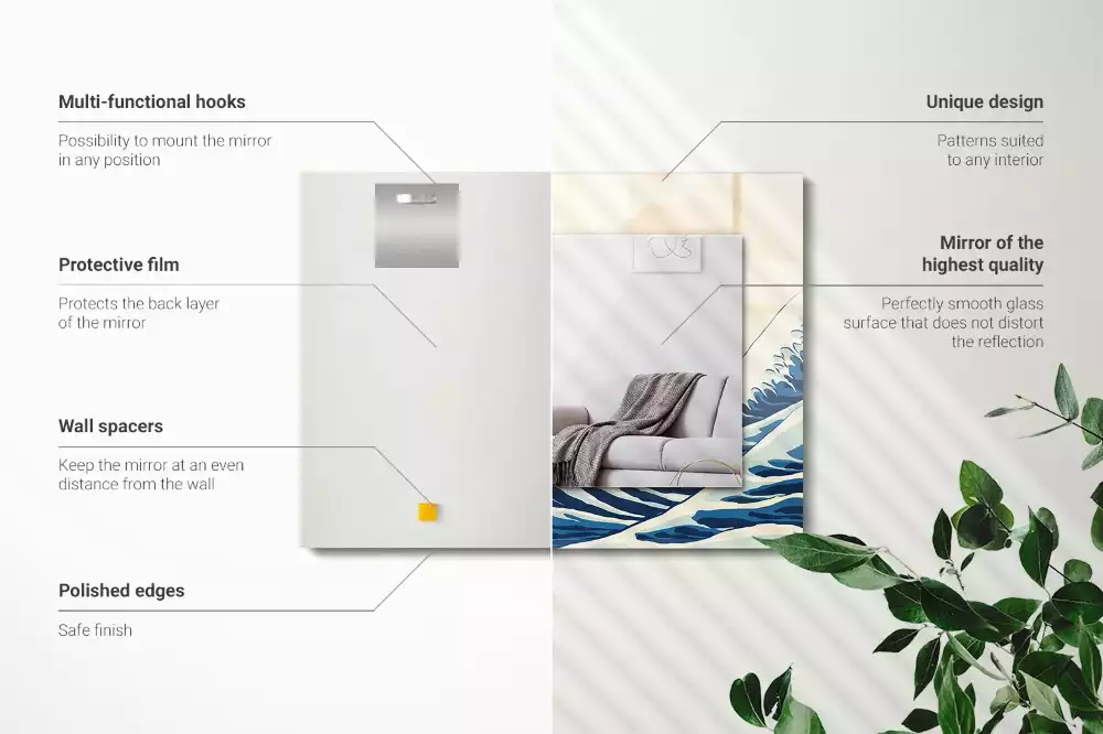 Miroir avec imprimé décoratif rectangulaire La Grande Vague de Kanagawa