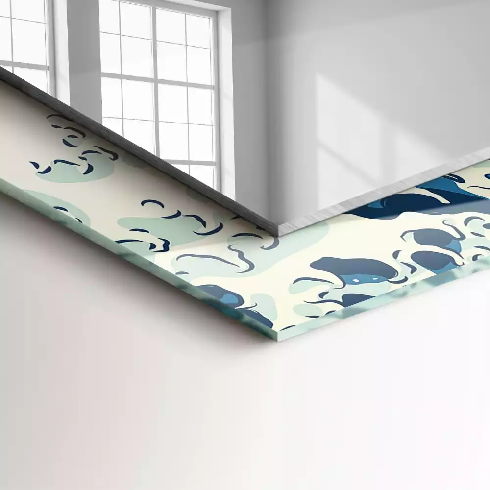 Miroir avec imprimé décoratif rectangulaire La Grande Vague de Kanagawa