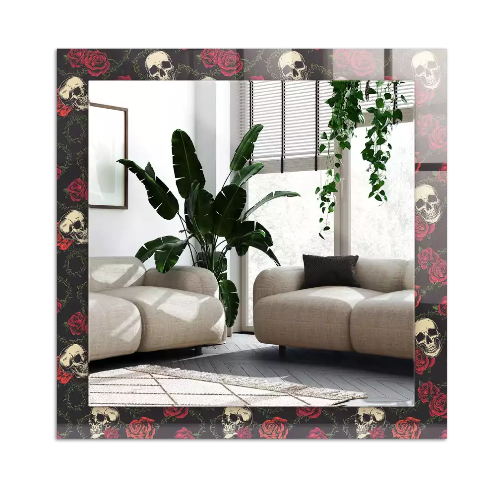 Miroir décoratif rectangulaire Crânes roses épines