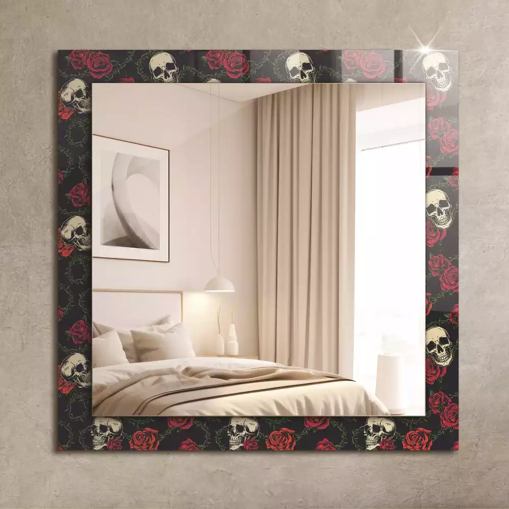 Miroir décoratif rectangulaire Crânes roses épines
