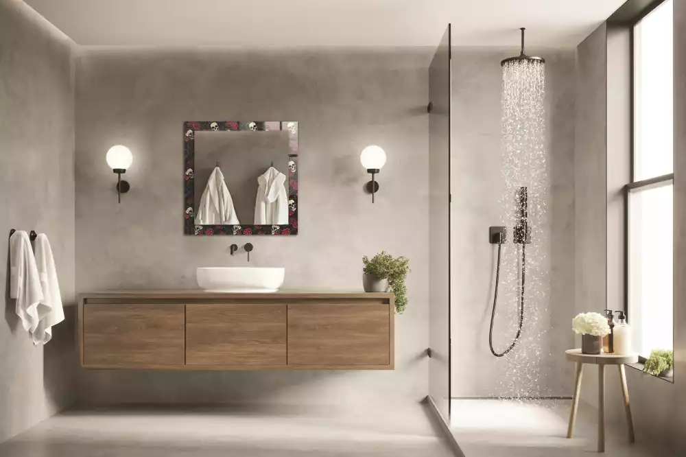 Miroir décoratif rectangulaire Crânes roses épines