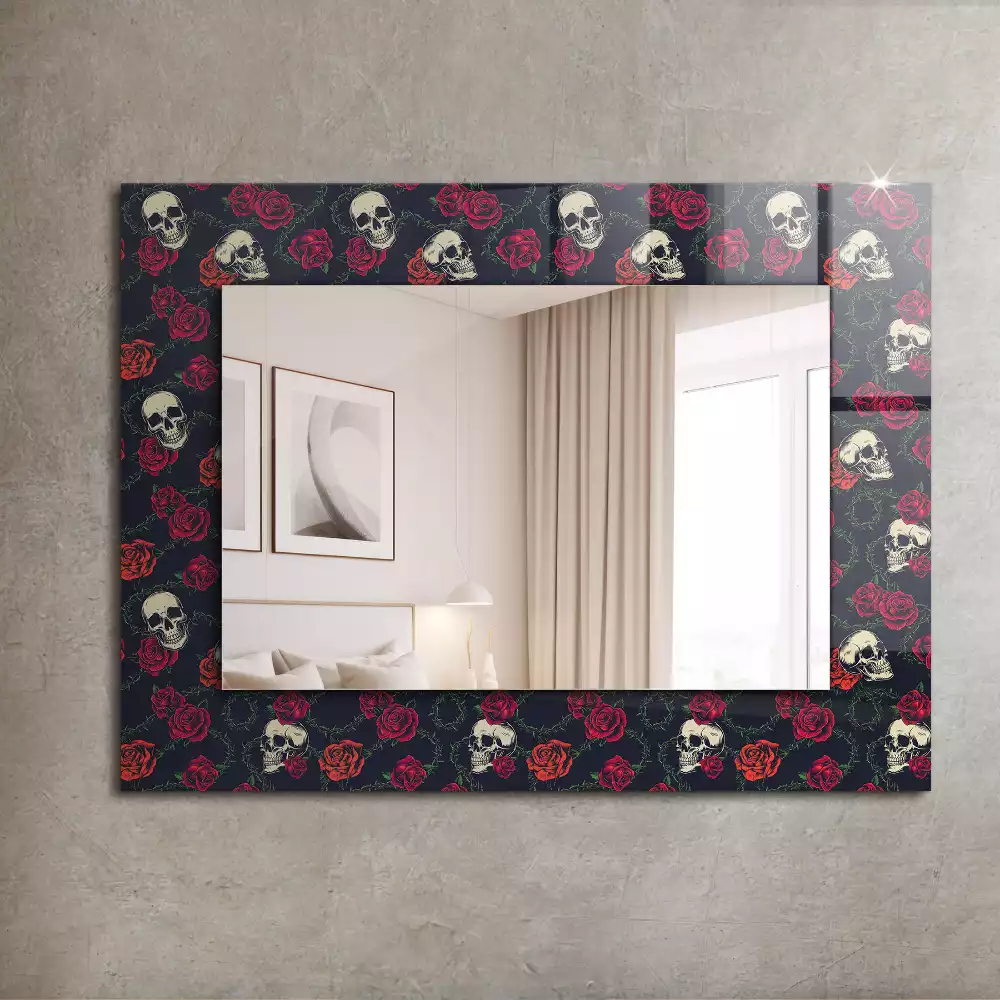 Miroir décoratif rectangulaire Crânes roses épines