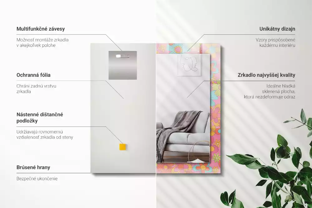 Miroir avec imprimé rectangulaire Groove floral coloré