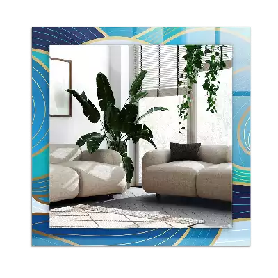 Miroir avec imprimé décoratif rectangulaire Motifs vagues bleues