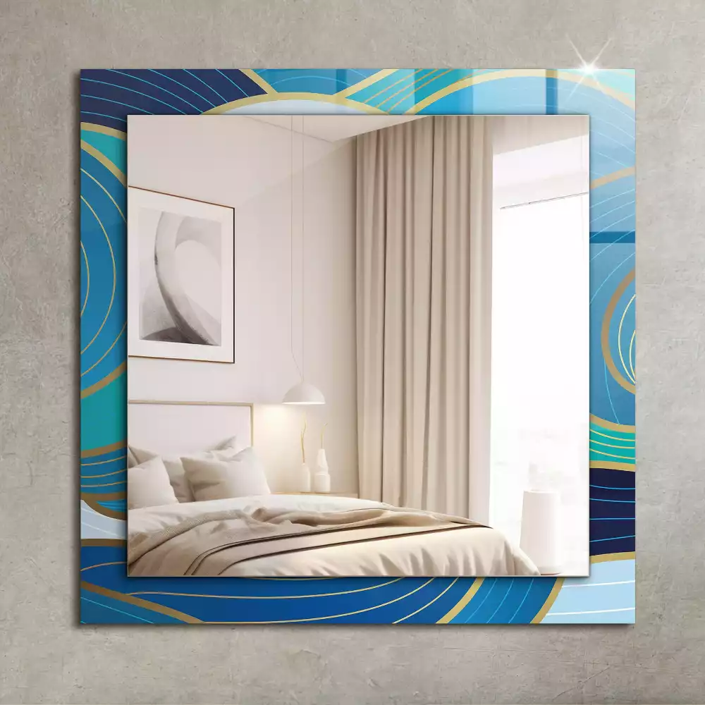 Miroir avec imprimé décoratif rectangulaire Motifs vagues bleues