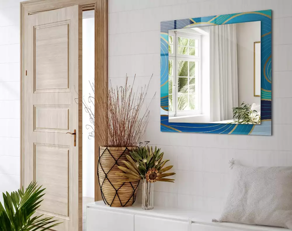 Miroir avec imprimé décoratif rectangulaire Motifs vagues bleues