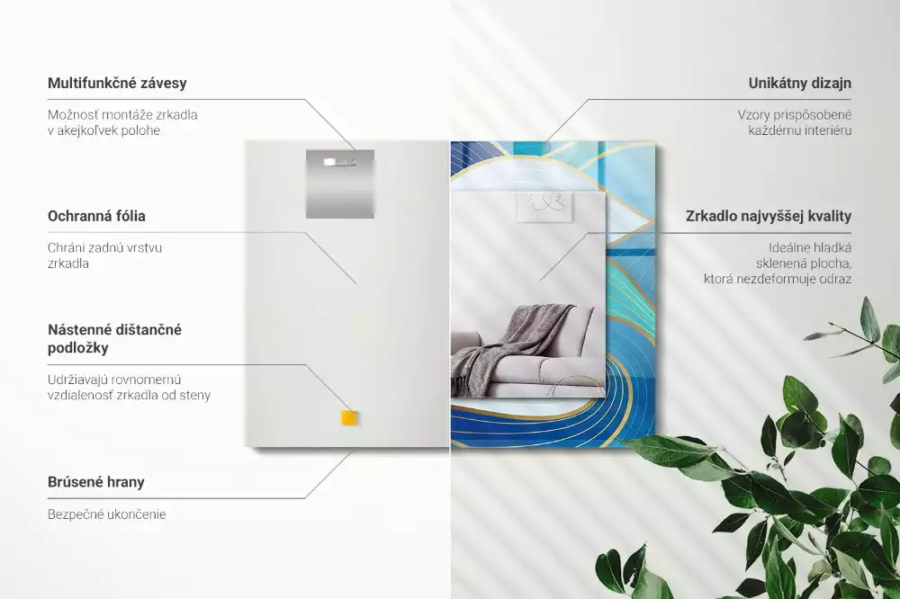 Miroir avec imprimé décoratif rectangulaire Motifs vagues bleues