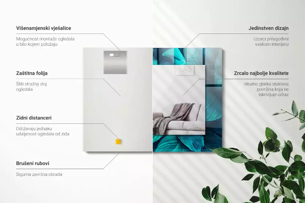 Miroir décoratif rectangulaire Feuilles vertes