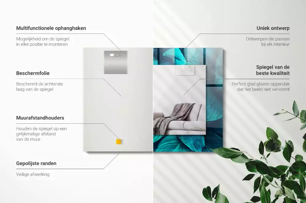 Miroir décoratif rectangulaire Feuilles vertes