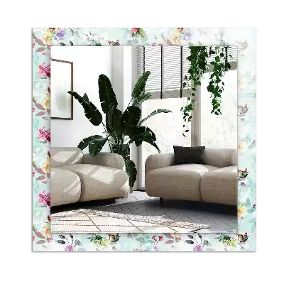 Miroir avec imprimé rectangulaire Fleurs et oiseaux